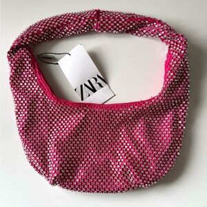 Zara Women's Fuchsia Rhinestone Handbag New With Tags